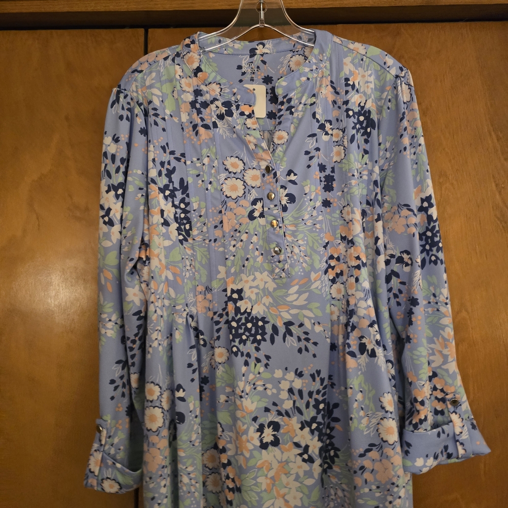 Kim Rogers Pastel Floral Button-Up Blouse